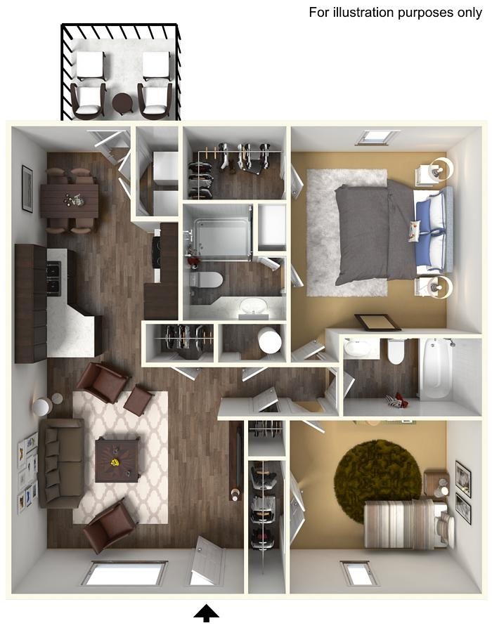 2 Bed 2 Bath Floorplan 2 Bed 2 Bath Floorplan at Wyndamere Apartments, 101 Collins Path